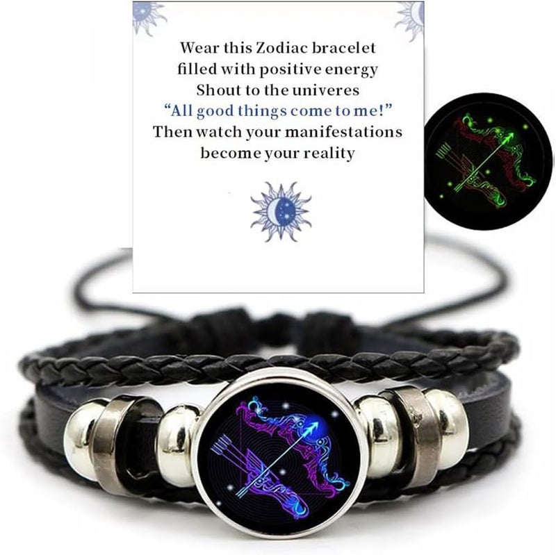 VBWEOI Store Gleym Bracelet, Zodiac Signs Spirit Bracelet, Multilayer Adjustable 12 Constellation Zodiac PU Leather Bracelet, Gleym Manifestation Bracelet Jewelry Gifts for Women and Man - Image 1